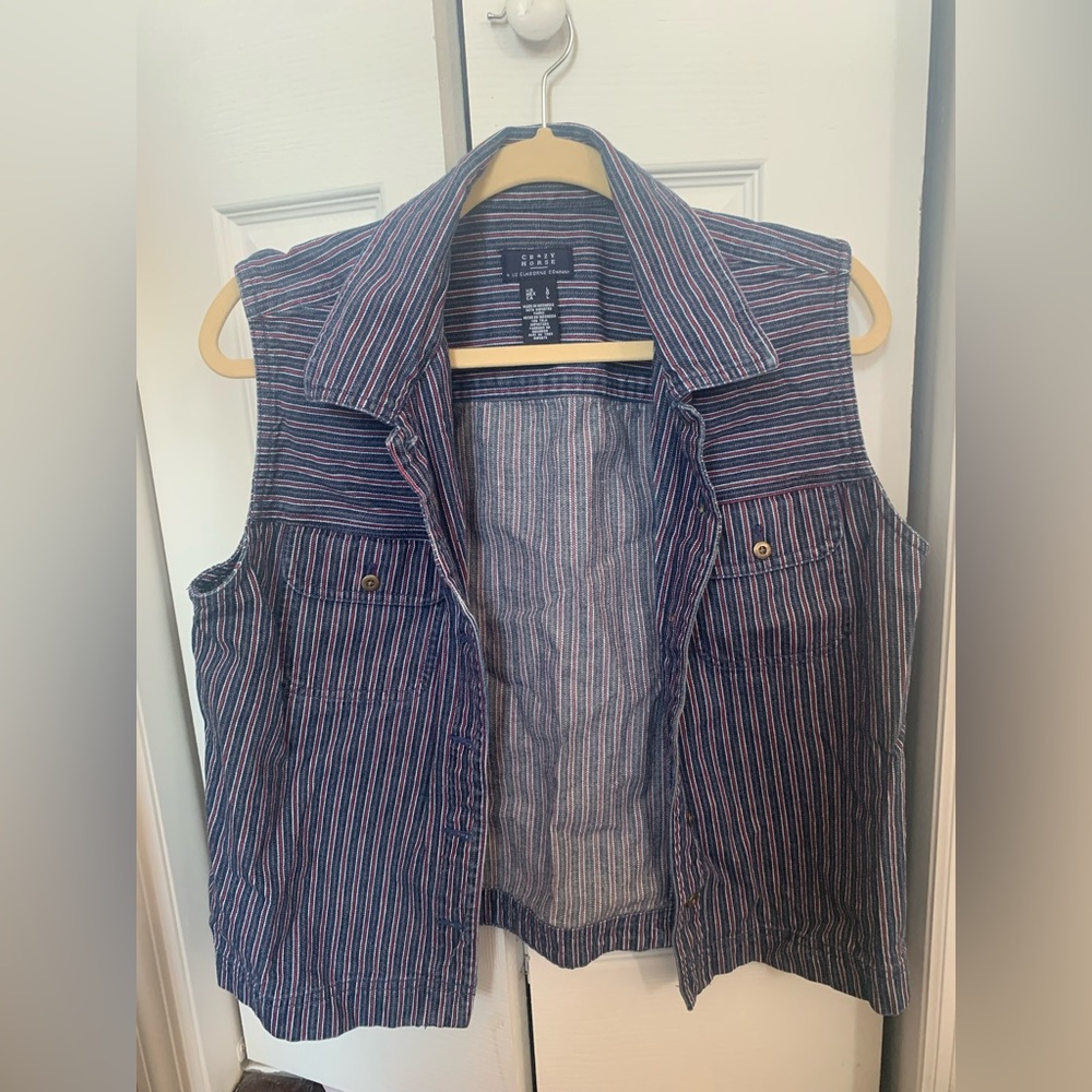 striped denim vest